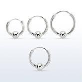 Pair of 925 Sterling Silver Ball Sleeper Hinged Hoop Earrings